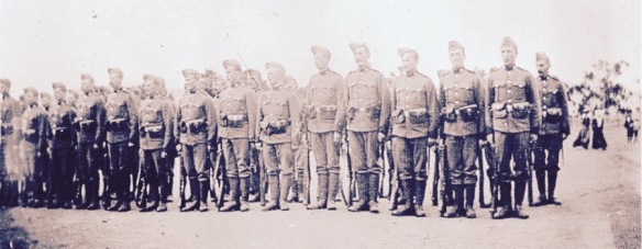 Boer War contingent lined up for inspection (edited)(original courtesy of Archives Office of Tasmania)
